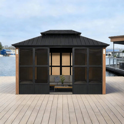 Alora Oasis Luxury Heavy-Duty Hardtop Sunroom With Aluminum Frame And LED Lights
