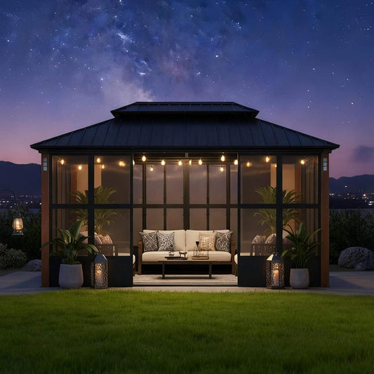 Alora Oasis Luxury Heavy-Duty Hardtop Sunroom With Aluminum Frame And LED Lights