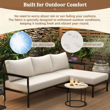 Alora Outdoor 3-Person L-Shaped Patio Sofa With Iron Frame & Thick Cushions