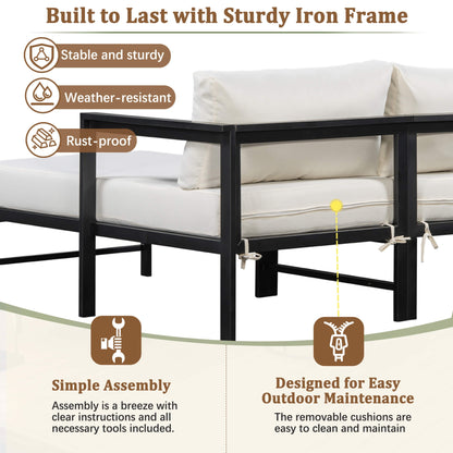 Alora Outdoor 3-Person L-Shaped Patio Sofa With Iron Frame & Thick Cushions