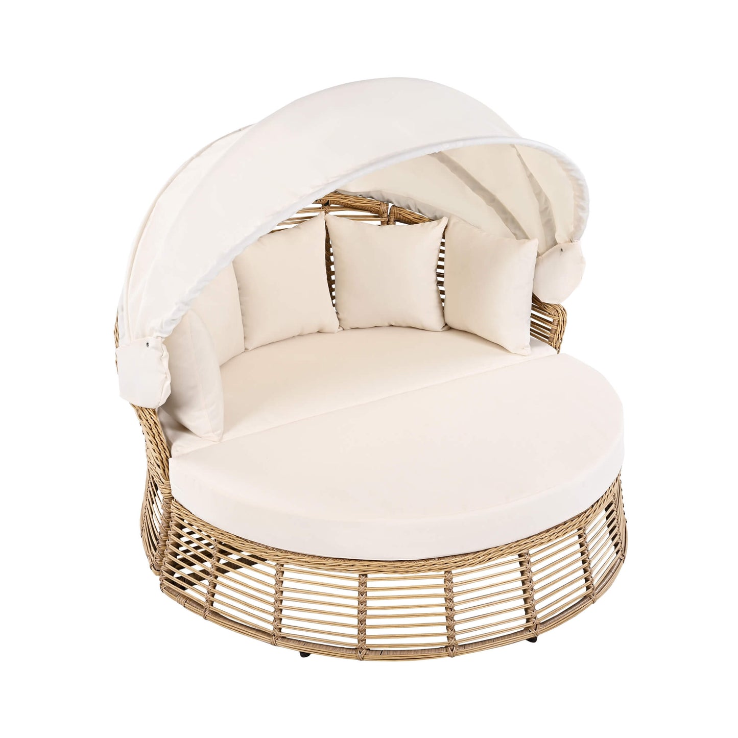 Alora 53-Inch Outdoor Patio Rattan Round Wicker Daybed With Retractable Canopy