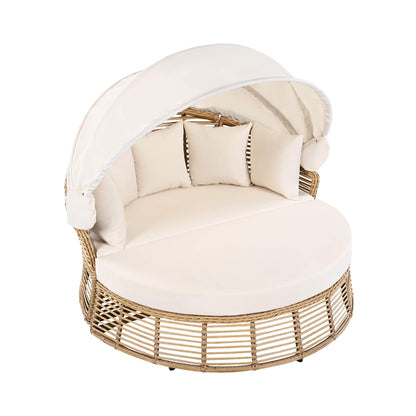 Alora 53-Inch Outdoor Patio Rattan Round Wicker Daybed With Retractable Canopy