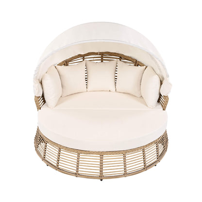 Alora 53-Inch Outdoor Patio Rattan Round Wicker Daybed With Retractable Canopy