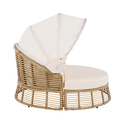Alora 53-Inch Outdoor Patio Rattan Round Wicker Daybed With Retractable Canopy