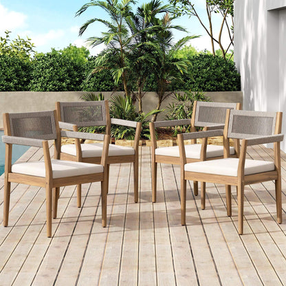 Alora Premium 5-Piece Outdoor Acacia Wood Patio Furniture Set With Braided Dining Chairs, Cushions, And Dining Table