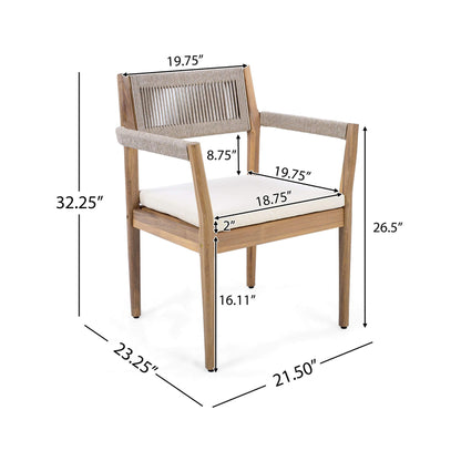 Alora Premium 5-Piece Outdoor Acacia Wood Patio Furniture Set With Braided Dining Chairs, Cushions, And Dining Table
