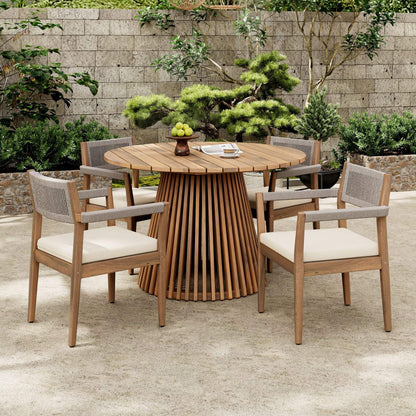 Alora Premium 5-Piece Outdoor Acacia Wood Patio Furniture Set With Braided Dining Chairs, Cushions, And Dining Table