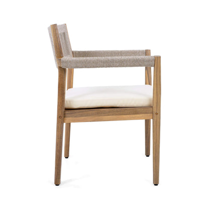 Alora Premium 5-Piece Outdoor Acacia Wood Patio Furniture Set With Braided Dining Chairs, Cushions, And Dining Table