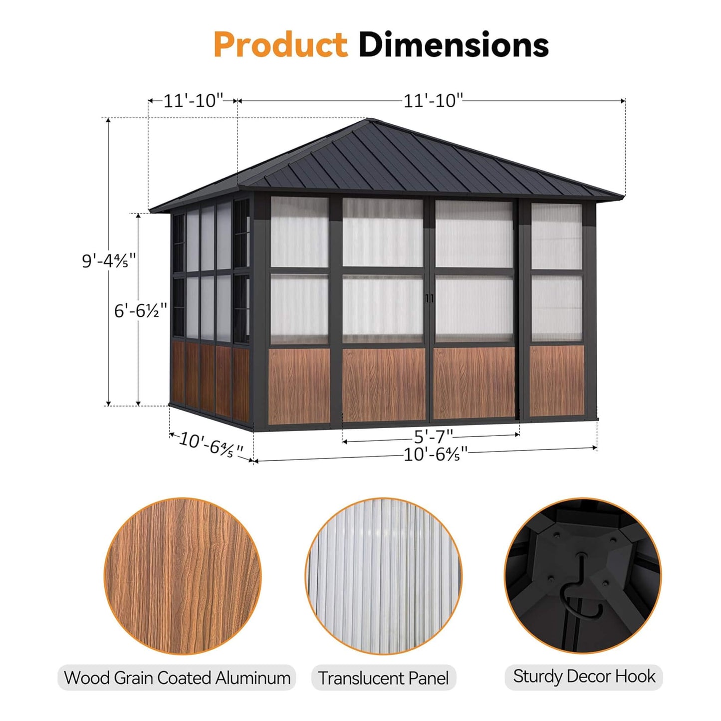 Alora Grandview Premium Hardtop Aluminum Sunroom Solarium With TV Mount And Sliding Doors
