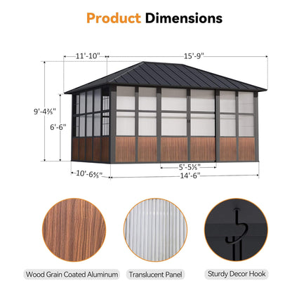 Alora Grandview Premium Hardtop Aluminum Sunroom Solarium With TV Mount And Sliding Doors