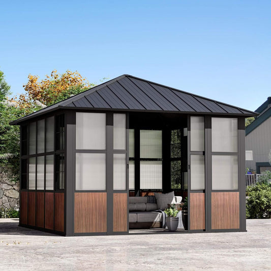 Alora Grandview Premium Hardtop Aluminum Sunroom Solarium With TV Mount And Sliding Doors
