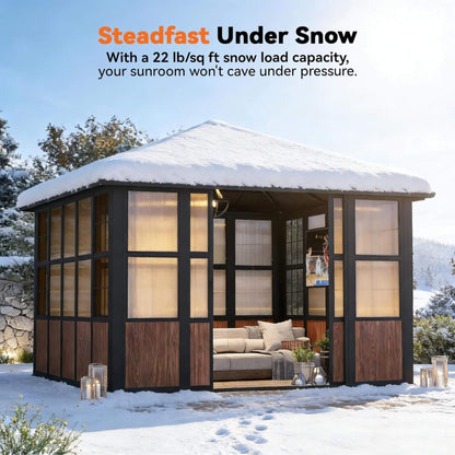 Alora Grandview Premium Hardtop Aluminum Sunroom Solarium With TV Mount And Sliding Doors
