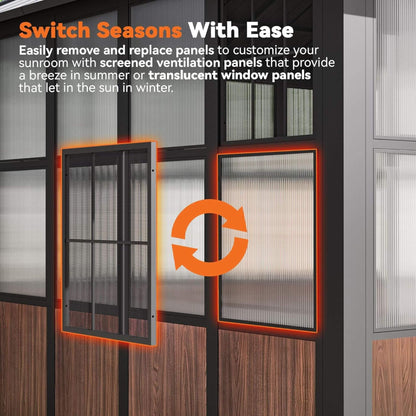 Alora Grandview Premium Hardtop Aluminum Sunroom Solarium With TV Mount And Sliding Doors