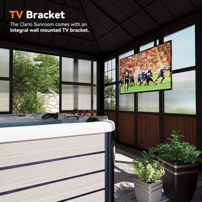Alora Grandview Premium Hardtop Aluminum Sunroom Solarium With TV Mount And Sliding Doors